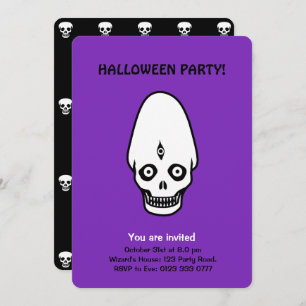 Halloween skulls on black & purpIe invitation