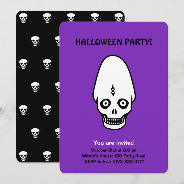 Halloween skulls on black & purpIe invitation (Front/Back)