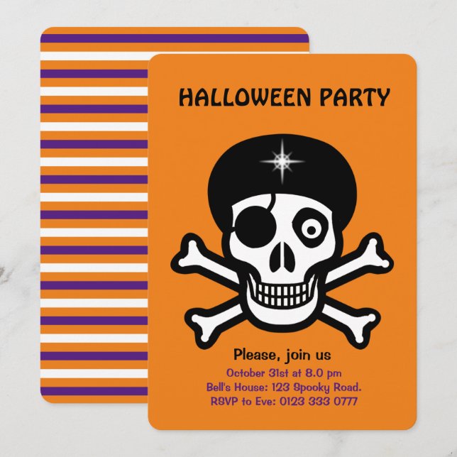 Halloween skulls on orange invitation (Front/Back)
