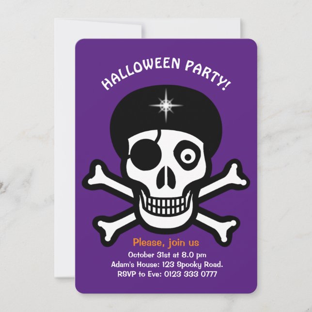 Halloween skulls on orange & purpIe invitation (Front)