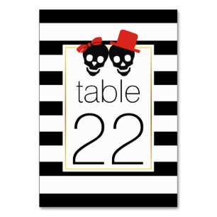 Halloween skulls stripes red wedding table number
