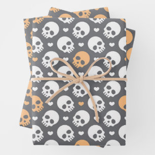Halloween Skulls & Sweet Hearts Wrapping Paper