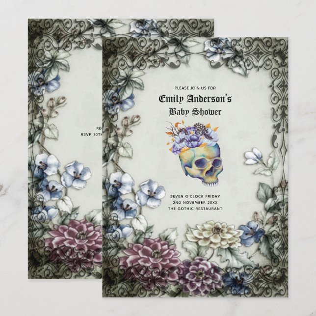 Halloween Skulls Trendy Party Invites Watercolor (Front/Back)