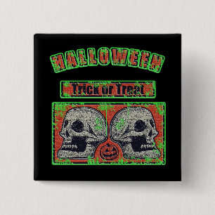 Halloween Skulls -Trick Or Treat Worn Green 15 Cm Square Badge