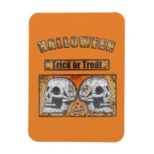 Halloween Skulls -Trick Or Treat Worn Orange Magnet