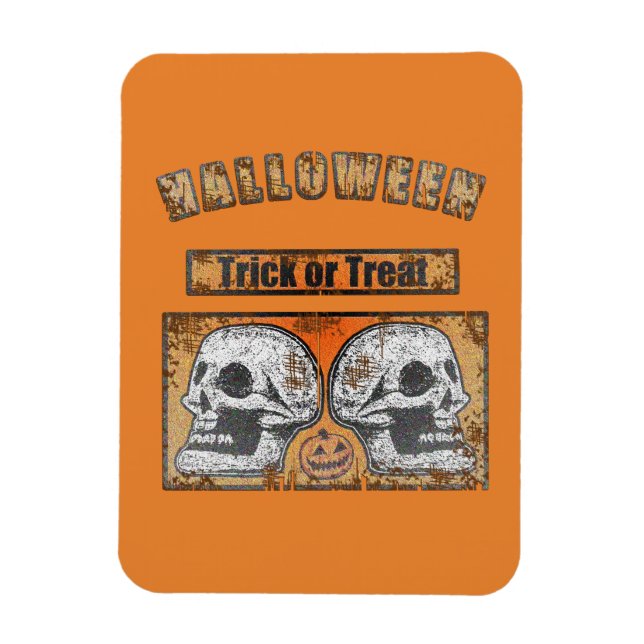 Halloween Skulls -Trick Or Treat Worn Orange Magnet (Vertical)