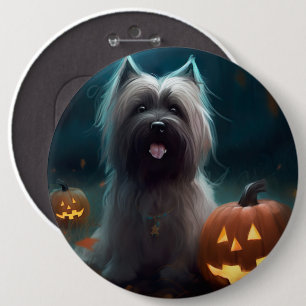 Halloween Skye Terrier With Pumpkins Scary 6 Cm Round Badge