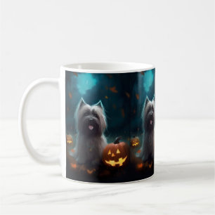 Halloween Skye Terrier With Pumpkins Scary  Coffee Mug