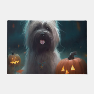 Halloween Skye Terrier With Pumpkins Scary Doormat
