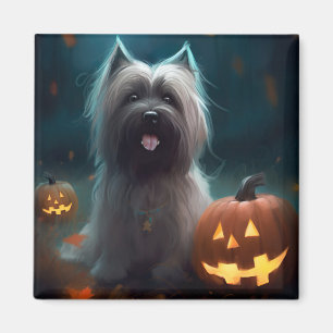 Halloween Skye Terrier With Pumpkins Scary  Magnet