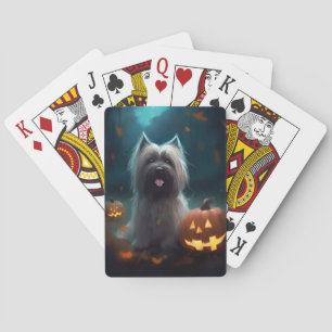 Halloween Skye Terrier With Pumpkins Scary Playing Cards