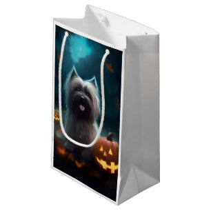 Halloween Skye Terrier With Pumpkins Scary Small Gift Bag