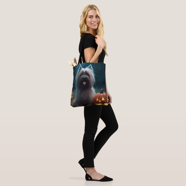Halloween Skye Terrier With Pumpkins Scary  Tote Bag (On Model)