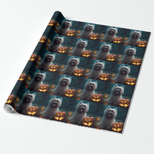 Halloween Skye Terrier With Pumpkins Scary  Wrapping Paper