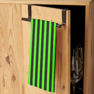 Halloween Slime Green and Black Striped Tea Towel