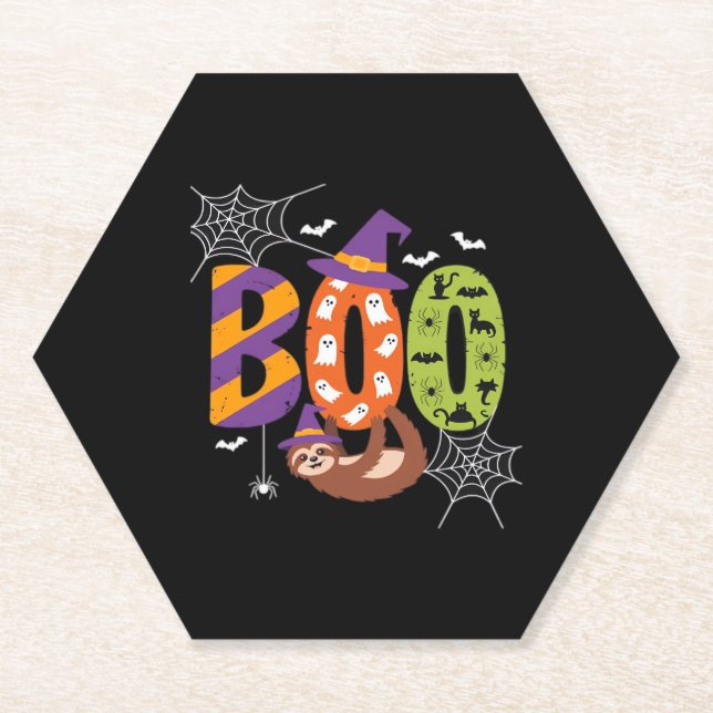 Halloween Sloth Boo Lazy Essential T-Shirt Paper Coaster (Front)