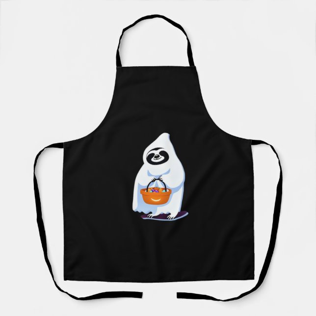 Halloween sloth dressed as ghost going trick or tr apron (Front)