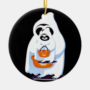 Halloween sloth dressed as ghost going trick or tr ceramic tree decoration