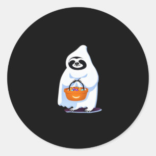 Halloween sloth dressed as ghost going trick or tr classic round sticker