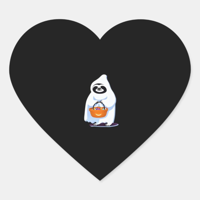 Halloween sloth dressed as ghost going trick or tr heart sticker (Front)