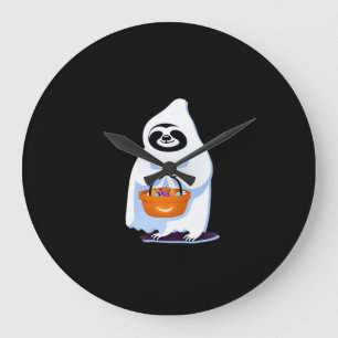 Halloween sloth dressed as ghost going trick or tr large clock