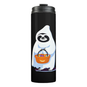 Halloween sloth dressed as ghost going trick or tr thermal tumbler