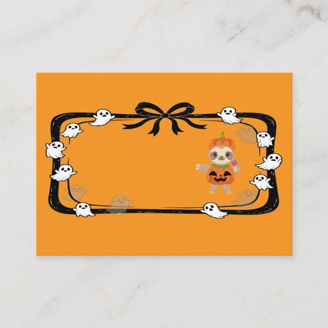 Halloween Sloth In Pumpkin Costume Orange Place Card (Front)