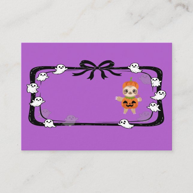 Halloween Sloth In Pumpkin Costume Purple Place Card (Front)