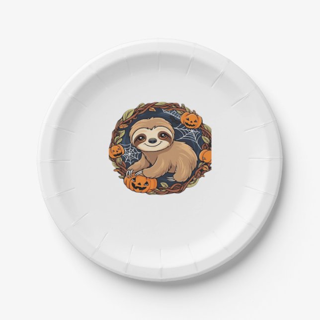 Halloween, Sloth, October 31st, Thanksgiving Class Paper Plate (Front)