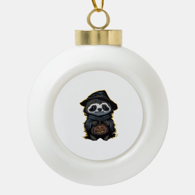 Halloween sloth Oversized T-Shirt Ceramic Ball Christmas Ornament (Front)