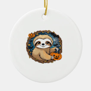 Halloween sloth, pumpkin, bat, spider, spider web ceramic tree decoration