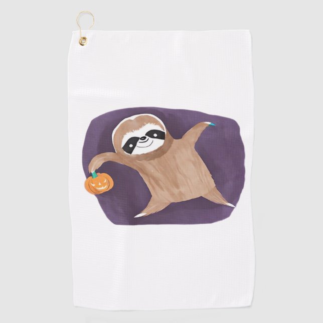 Halloween sloth, pumpkin, bat, spider, spider web  golf towel (Front)