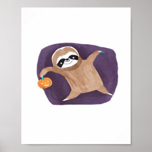 Halloween sloth, pumpkin, bat, spider, spider web poster