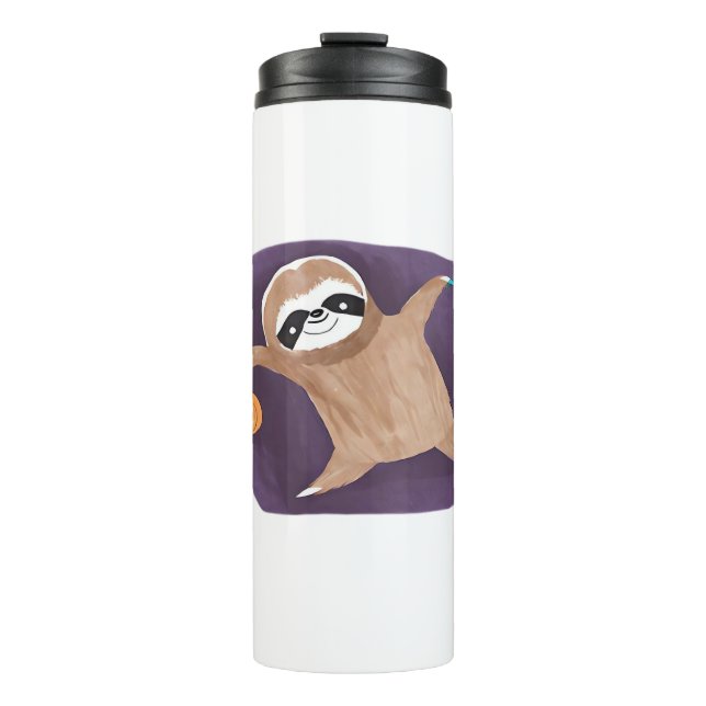 Halloween sloth, pumpkin, bat, spider, spider web  thermal tumbler (Front)
