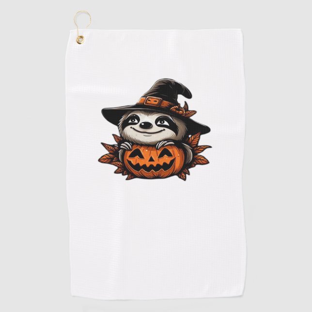 Halloween Sloth Pumpkin Festivity Classic T-Shirt Golf Towel (Front)