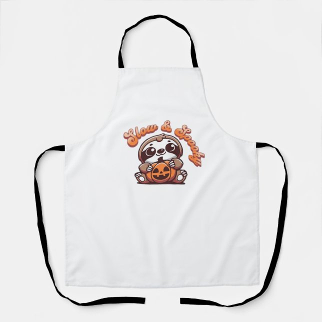 Halloween Sloth Slow and Spooky Cute Sloth Pumpkin Apron (Front)
