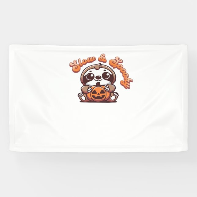 Halloween Sloth Slow and Spooky Cute Sloth Pumpkin Banner (Horizontal)