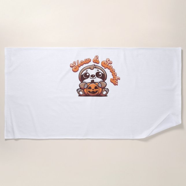 Halloween Sloth Slow and Spooky Cute Sloth Pumpkin Beach Towel (Front)