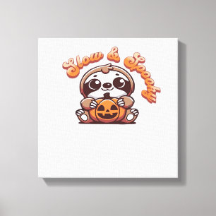 Halloween Sloth Slow and Spooky Cute Sloth Pumpkin Canvas Print