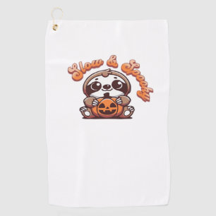 Halloween Sloth Slow and Spooky Cute Sloth Pumpkin Golf Towel
