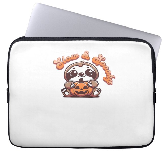 Halloween Sloth Slow and Spooky Cute Sloth Pumpkin Laptop Sleeve (Front)