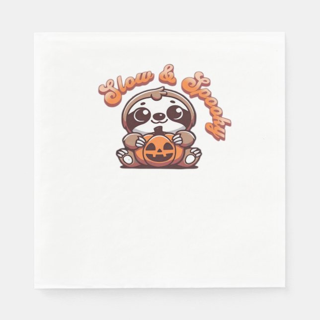 Halloween Sloth Slow and Spooky Cute Sloth Pumpkin Napkin (Front)