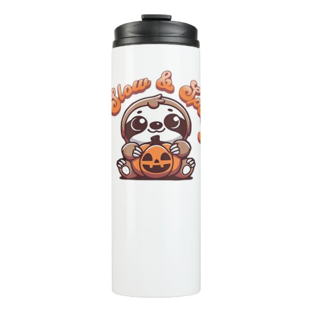 Halloween Sloth Slow and Spooky Cute Sloth Pumpkin Thermal Tumbler (Front)