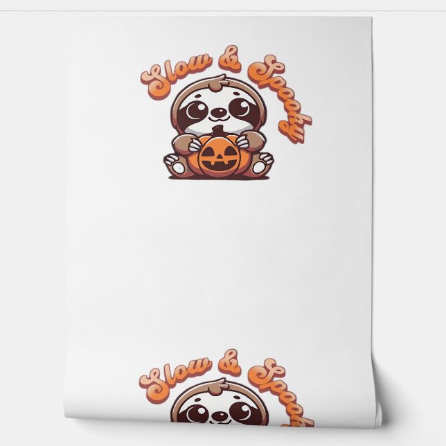 Halloween Sloth Slow and Spooky Cute Sloth Pumpkin Wallpaper (Unrolling)