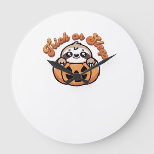 Halloween Sloth Trick or Sleep Cute Sloth Pumpkin  Large Clock