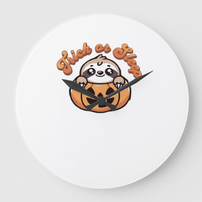 Halloween Sloth Trick or Sleep Cute Sloth Pumpkin  Large Clock (Front)