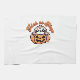 Halloween Sloth Trick or Sleep Cute Sloth Pumpkin Tea Towel