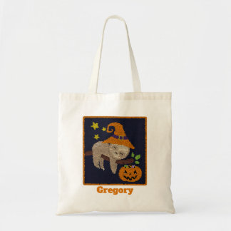 Halloween Sloth Trick or Treat Pumpkin Pail Tote Bag