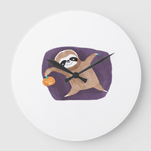 Halloween Sloth with Pumpkin Classic T-Shirt Large Clock