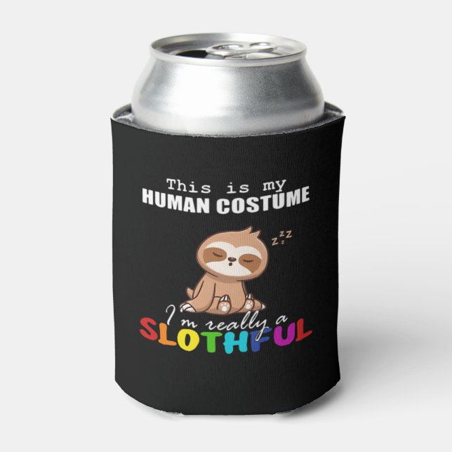 Halloween Slothful Design, This is my Human Costum Can Cooler (Can Front)